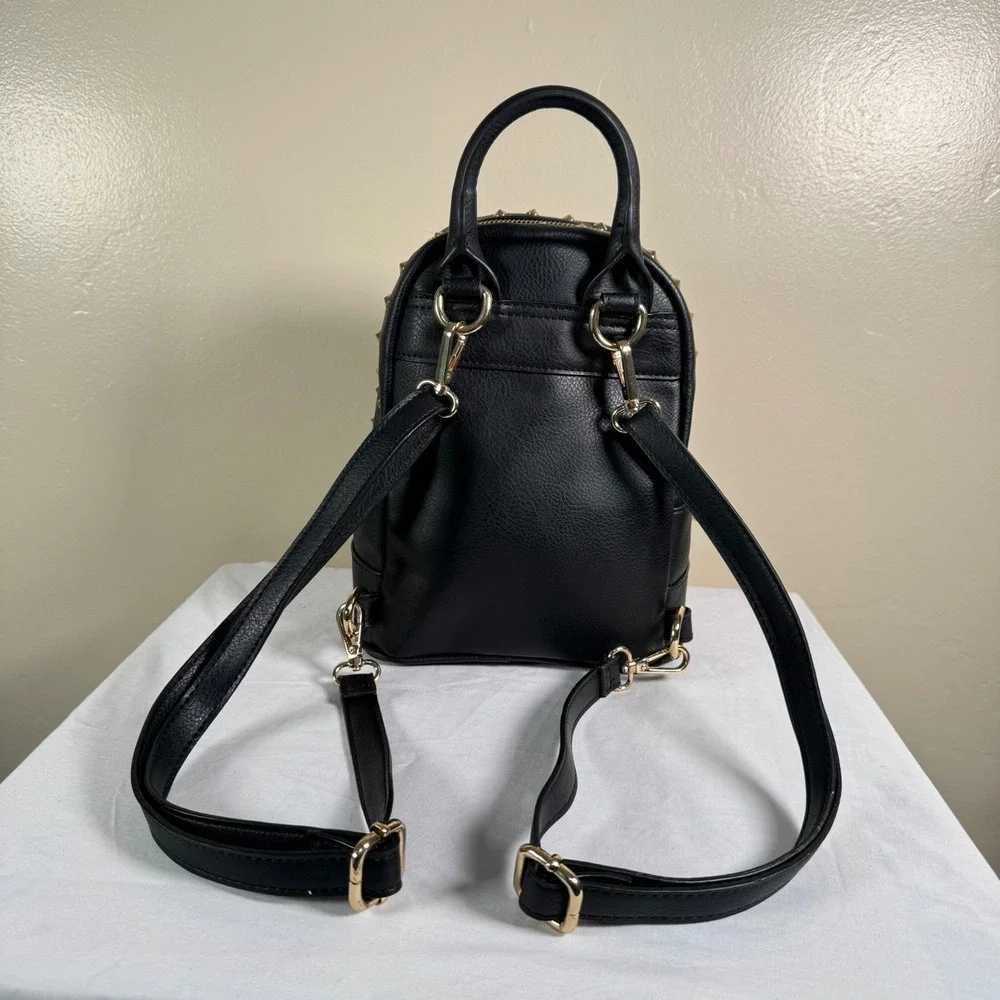 NWOT Bebe Black Rhinestone Studded Mini Backpack‎ Y2K Glam Vegan Leather Bag